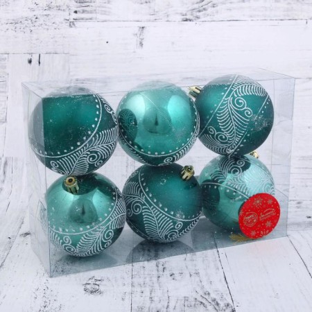 Set of balls plastic D-8 cm, 6 pcs "Snow feathers" green-1