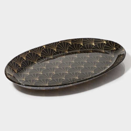 Glass Serving shade "Golden Pen", oval, 24.5 × 15 cm, black color.-2