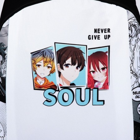 School textile “anime” school, 46x30x10 cm, vertical pocket, black color, white-2