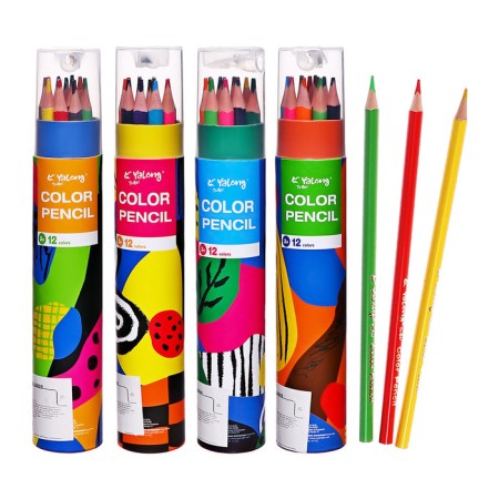 Pencils 12 colors, in a tube, hexagonal, wooden, abstraction