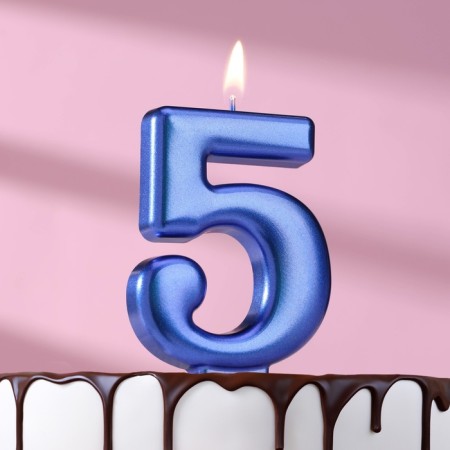 Candle for the Cake "European Giant", a number 5, 7 cm, blue metallic