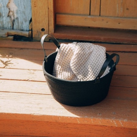 Basket for storage of handmade lauded "Louise", 33 × 33 × 16 cm, black color-5