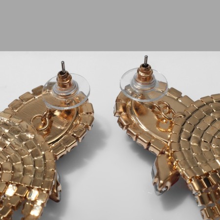 Earrings with “Party” rhinestones, 5 rows, red-white color in gold-2
