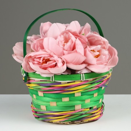 Wicker basket, d18 x 11 x 24 cm, green, bamboo-1