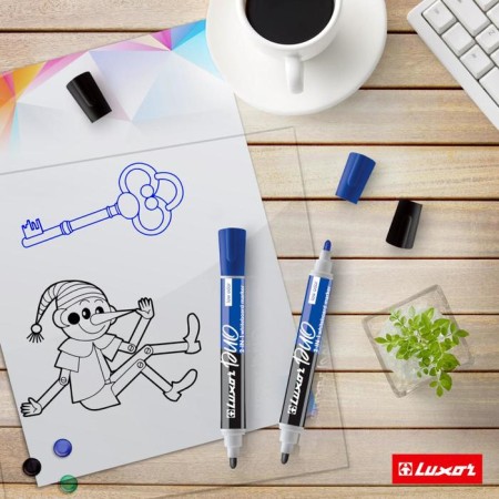 Marker for white boards Luxor Duorite, 1-3 mm, bilateral, bullet, black/blue-4