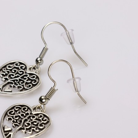 Earrings Metal "Love" Tree in the heart, color black silver-3