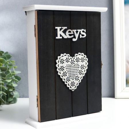 Keywood tree 6 hooks "Keys. Serde" gray with white 26x19x6 cm-1