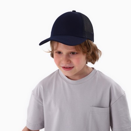 Baby cap for a boy with a grid, dark blue color, rr 54-11