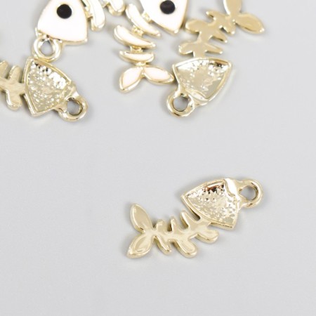 Decor for creativity metal, enamel "Skeleton of fish" white-pink 2x0.8 cm-1