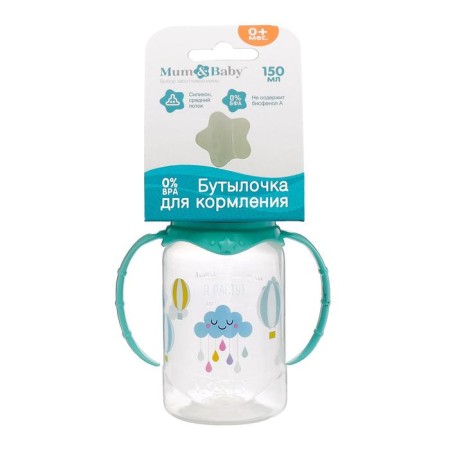 A bottle of feeding "Tender Cloud", a classic throat, with pens, 150 ml., 0 months, Biryuzovoy color-6