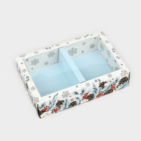 Folding box with a plastic lid "Snow Botany", 16.5 x 11 x 4 cm, New Year