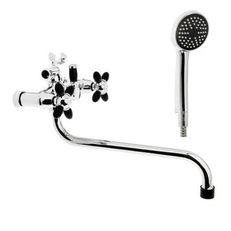ACCOONA A7182F bath mixer, two -wound, with shower, silumin, black/chrome