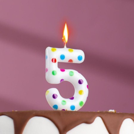 Candle in a cake for Birthday "Color Confetti", number "5", 5.5 cm