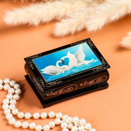 Casket "Two Swan", 6x9 cm, lacquer miniature