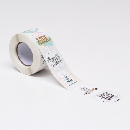 Stickers in the roll "Happy Birthday", 500 pcs, 3.8 x 3.8 cm