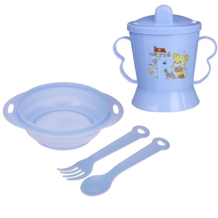 A set of children's dishes, 4 items: bowl, spoon, fork, chip with solid nose 200 ml, MIX color-11