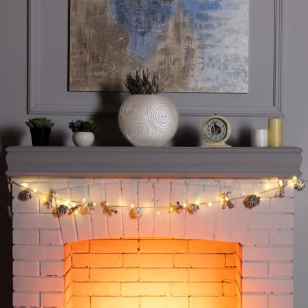 Garland “thread” 1.5 m dews with nozzles “cones and branches”, IP20, silver thread, 30 LED, glow warm white, CR2032x2-2