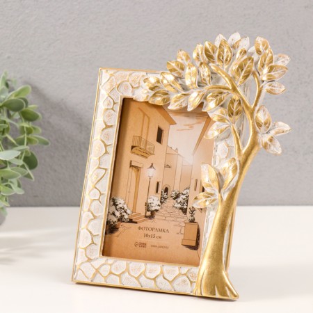 Photo frame Polystone 10x15 cm "tree" white with a golden patina 18x2x23 cm-1