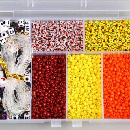 Glass 8/0 in the casket "Autumn" beads + thread 0.8 mm 5 m 12x8.4x2.2 cm-1