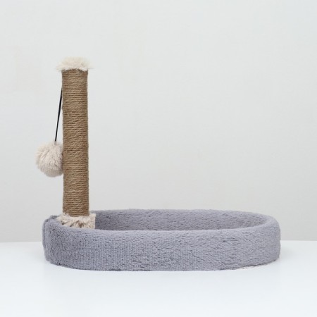 A bed with a cloth "Pijon", oval, 55 x 36 x 47cm, fluffy fur, jute, gray-1