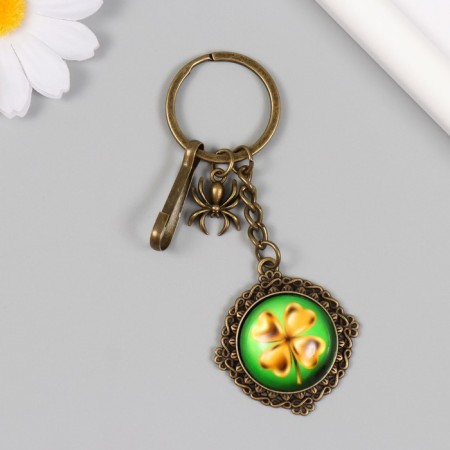 A metal keychain, glass with a carbine "Spider and clover in the medallion" Bronze 9.5 cm-1