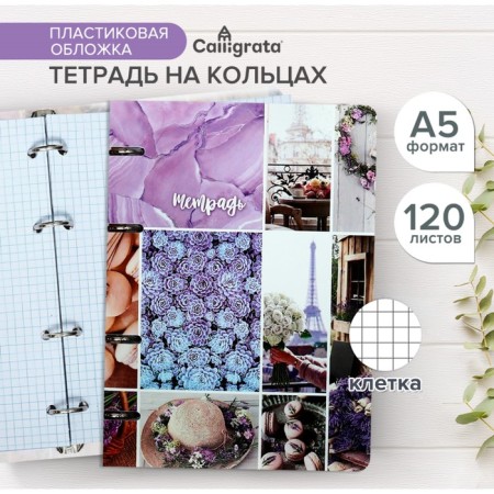A notebook on rings A5 120 sheets in Calligrata Call "Collage", Plastic Cover, OFSET block