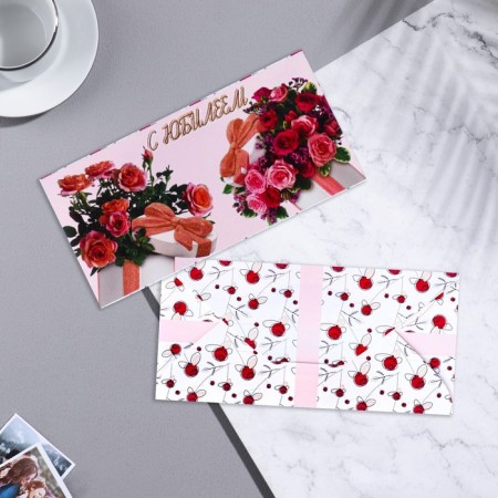 Money envelope "Happy Anniversary!", Roses, 17x8.5 cm-1
