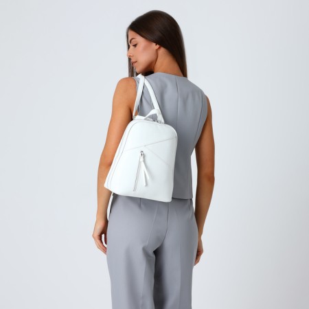 City backpack of artificial leather with lightning, white color-6