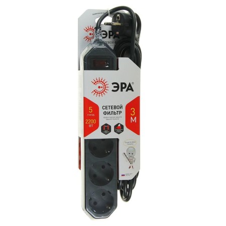 The ERA network filter USF-5S-3M-B, 5 outlets, 3 m, 10 A, with salary, 3x0.75 mm2, black-1