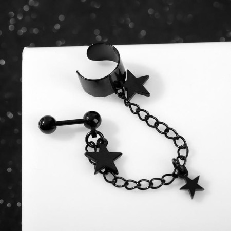 Earring "Kaff" Chain with a star, black color-1