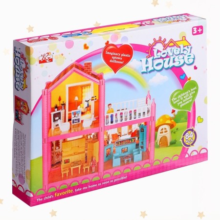 Plastic house for dolls, two -story, with accessories-9