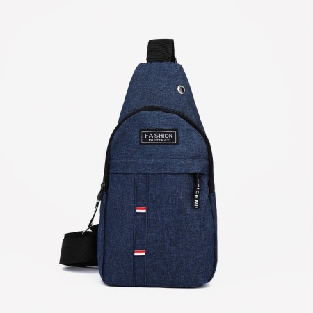 Male sling bag from textiles, headphone opening, blue color-2
