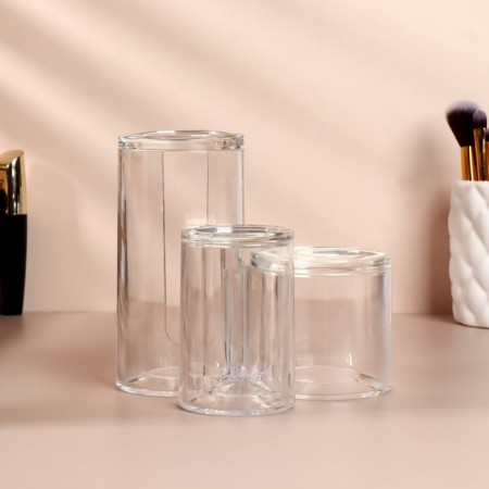 Organizer for cotton sticks and disks, with a lid, 3 sections, 14 × 14 × 13 cm, the color is transparent-7