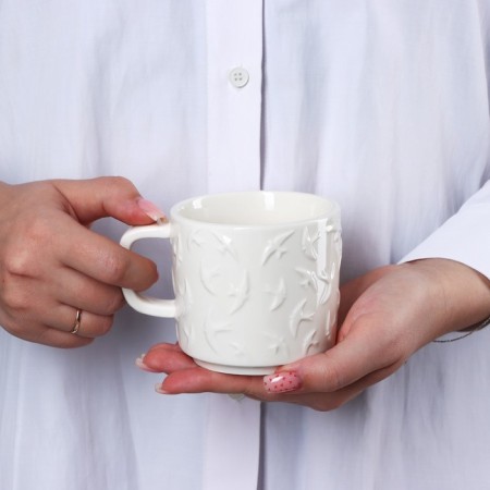 Ceramic "Swallows" white mug, 260 ml, white color-5