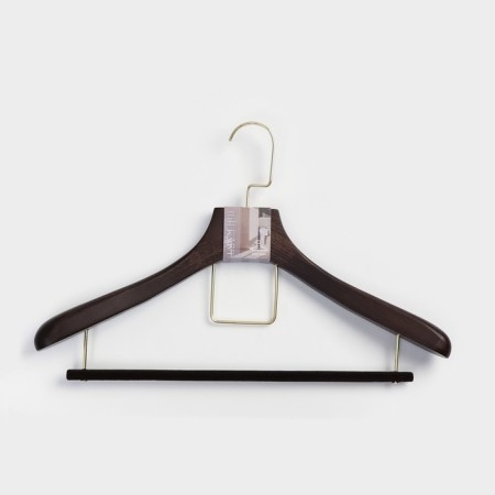 Shoulders - LadoM Brown Gold hanger for costumes, velvet crossbar, beech tree, 42.5 × 4 × 19 cm-6