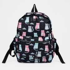 Youth backpack made of textiles, external pocket, black color