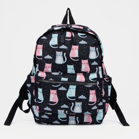 Youth backpack made of textiles, external pocket, black color