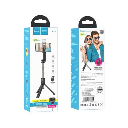 Monopoline Trenoga for selfie Hoco K15, with backlight, wireless, BT4.0, 55 mAh, PDU, Black-9