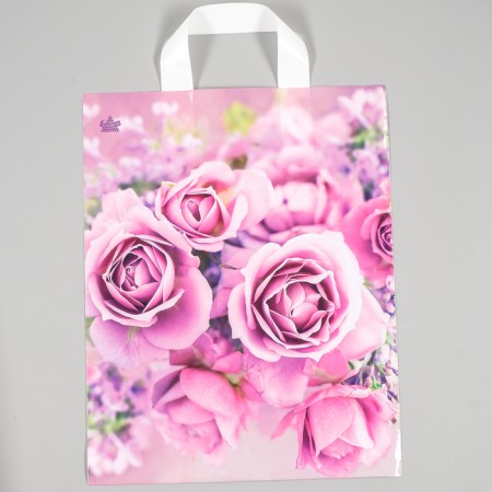 Package "Tender Roses", polyethylene with a loop pen, 35 x 28 cm, 55 μm