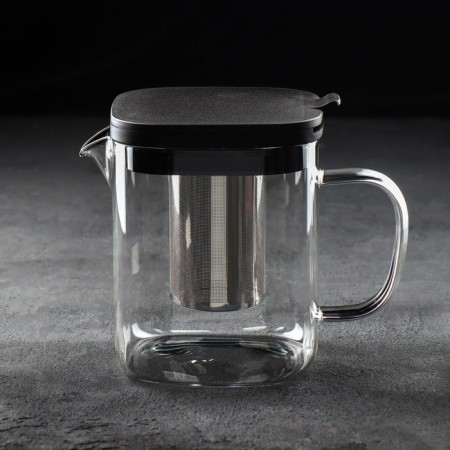 Glass teapot "Quatro", 1 l, with a metal sieve, black color