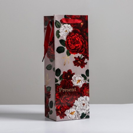 Gift Pack Laminated for a bottle, packaging, Flowers, 13 x 36 x 10 cm-1