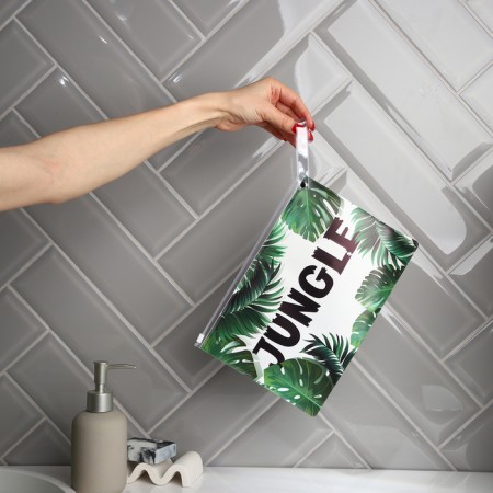 Cosmetic bag with zip-gl, transparent/green color-4