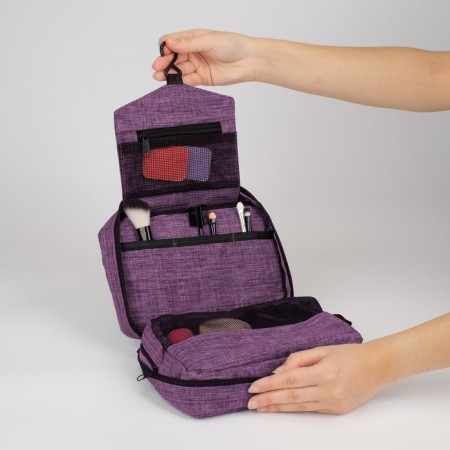 Cosmetic bag, 2 parts on lightning, with hook, lilac color-3