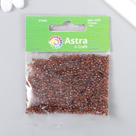 Beads "Astra" 11/0, 20 g (2229 t. Orange/transparent with a color center, glossy)-2