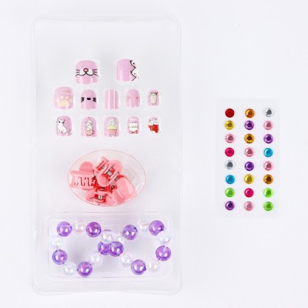 Children's false nails "Milahi", 12 pcs, a set with a bracelet and hairpins-4
