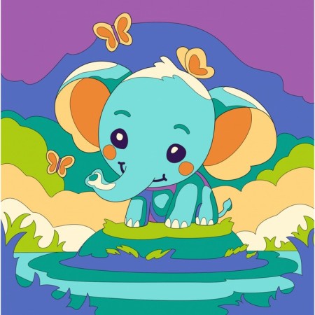Picture on the numbers "Elephant", 20 × 20, on canvas, with a subframe