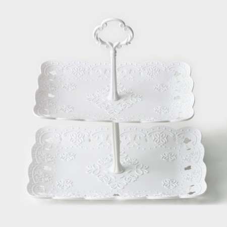 Rectangular shares of Vivienne, 2 tiers, 22.5 × 16 cm, 26.5 × 19 cm, white color, white.