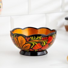 Salad bowl, carved, 15-16 × 7 cm, Khokhloma
