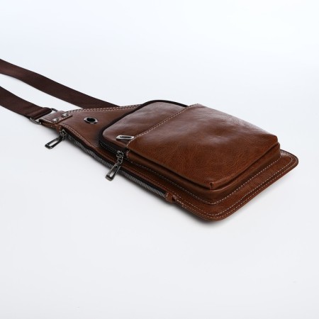 Male sling bag made of artificial leather, brown color-4
