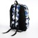 A backpack with a zipper, 3 external pockets, black/blue/gray color